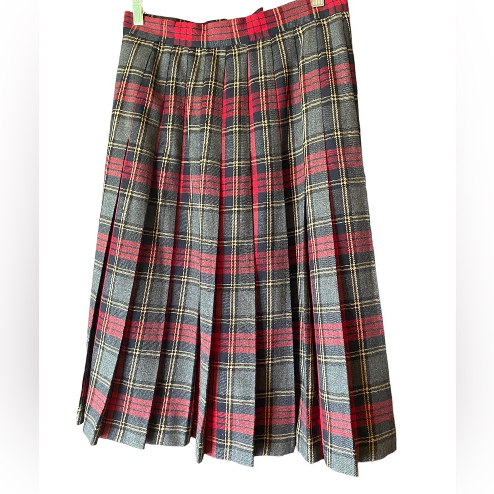 VINTAGE L.L.Bean 100% wool pleated tartan skirt 14P
